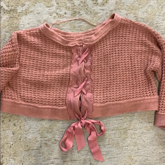 Free People Maybe Baby Chunky Crochet Knit Sweater Oversized Pink Fisherman - Picture 7 of 8